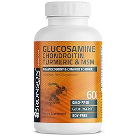 Bronson Glucosamine Chondroitin Turmeric & MSM Advanced Joint & Cartilage Formula, Supports Healthy Joints, Mobility & Cartilage - Non-GMO, 60 Capsules