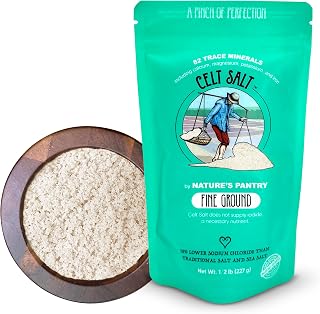 Celtic Salt Fine Ground, Celt Salt By Natures Pantry, 82+ Minerals, non-GMO, Organic & Unrefined, Gluten-Free, Authentic, Cooking, Baking, Electrolytes, Healthy Seasoning,1/2lb (8oz) Bag