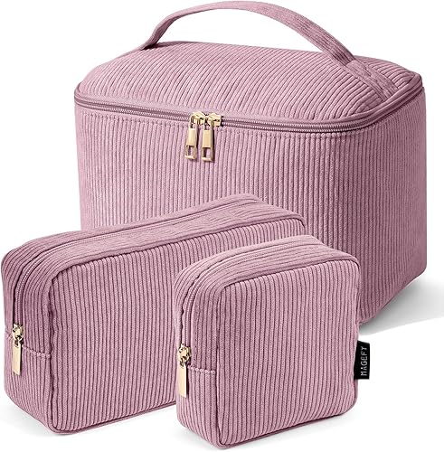 Miniatura 8 de MAGEFY Bolsas de maquillaje, S-Negro-1 pieza, Bolsas de maquillaje de pana de tamaño compacto bien hechas para almacenamiento y viajes