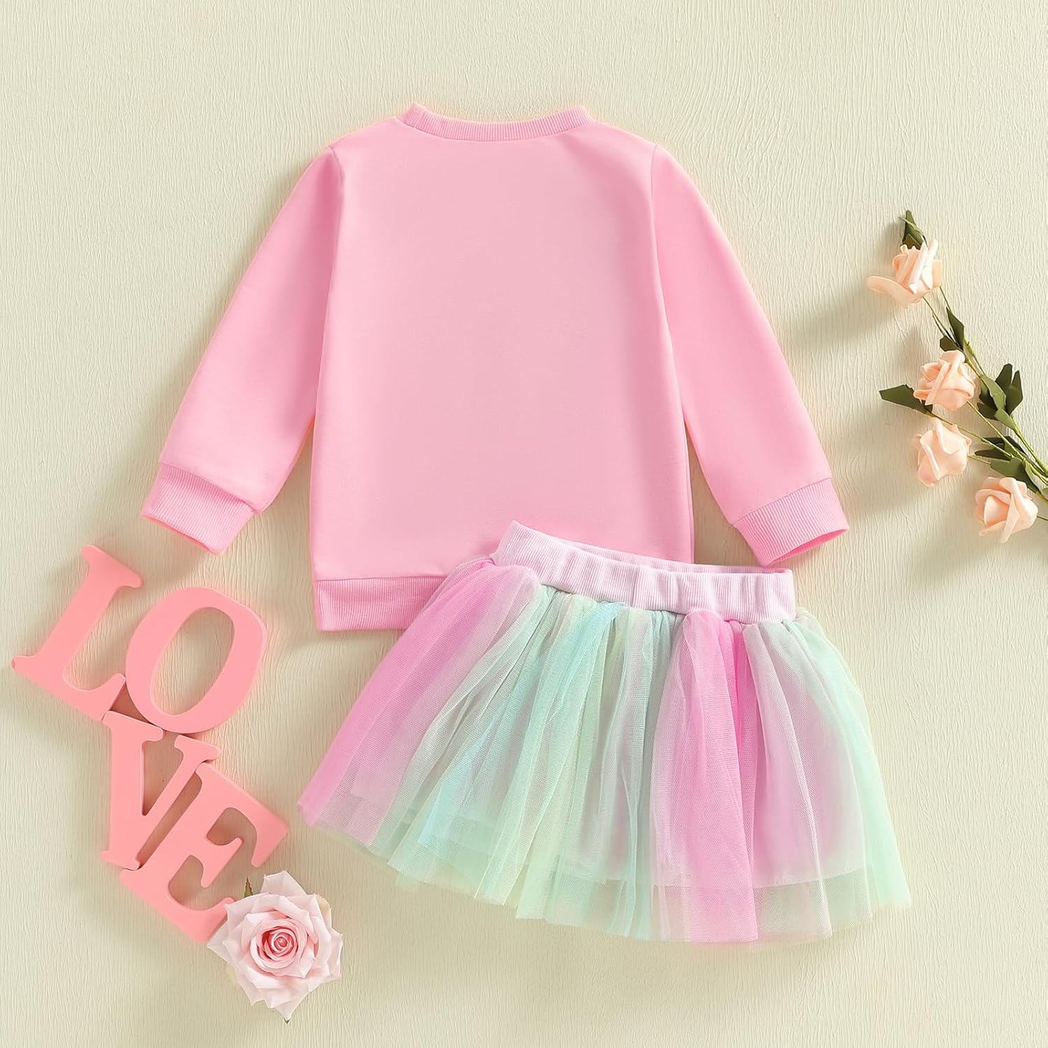 Honganda Toddler Baby Girl Valentine's Day Outfit Love Embroidery Pullover Sweatshirt with Tutu Skirt Holiday Clothes Set - Image 5