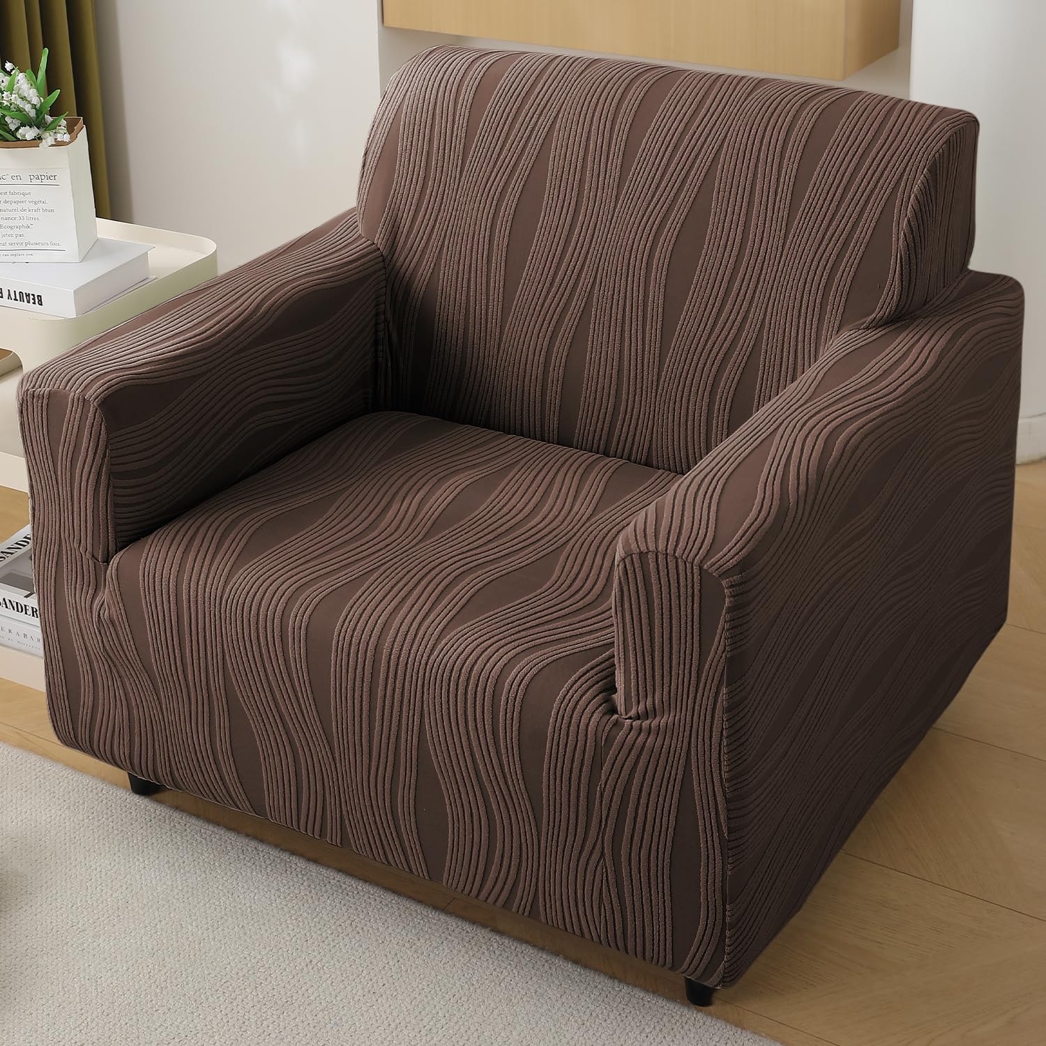 HOKIPO Nestiva Sofa Cover 1 Seater Fully Covered, Chocolate Brown