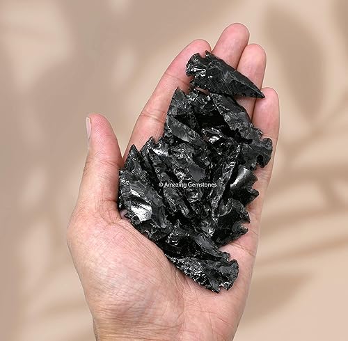 Miniatura 7 de Amazing Gemstone 20 puntas de flecha de obsidiana negra, cristal y piedra curativa, cabeza de flecha de roca pedernal  puntas de flecha de 1 a 1.5