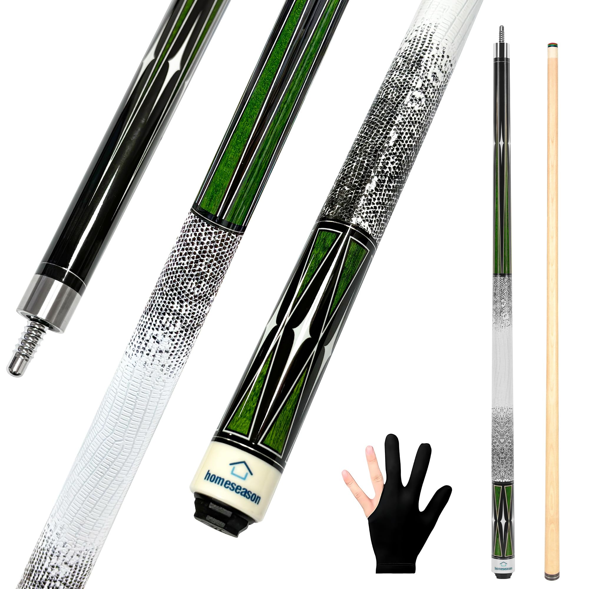 HomeSeason Pool Cue Stick 58" Billiard Cue Sticks 3D Printed Grip Professional Low Deflection Pool Sticks Maple Wood Pool Sticks 13mm Tip