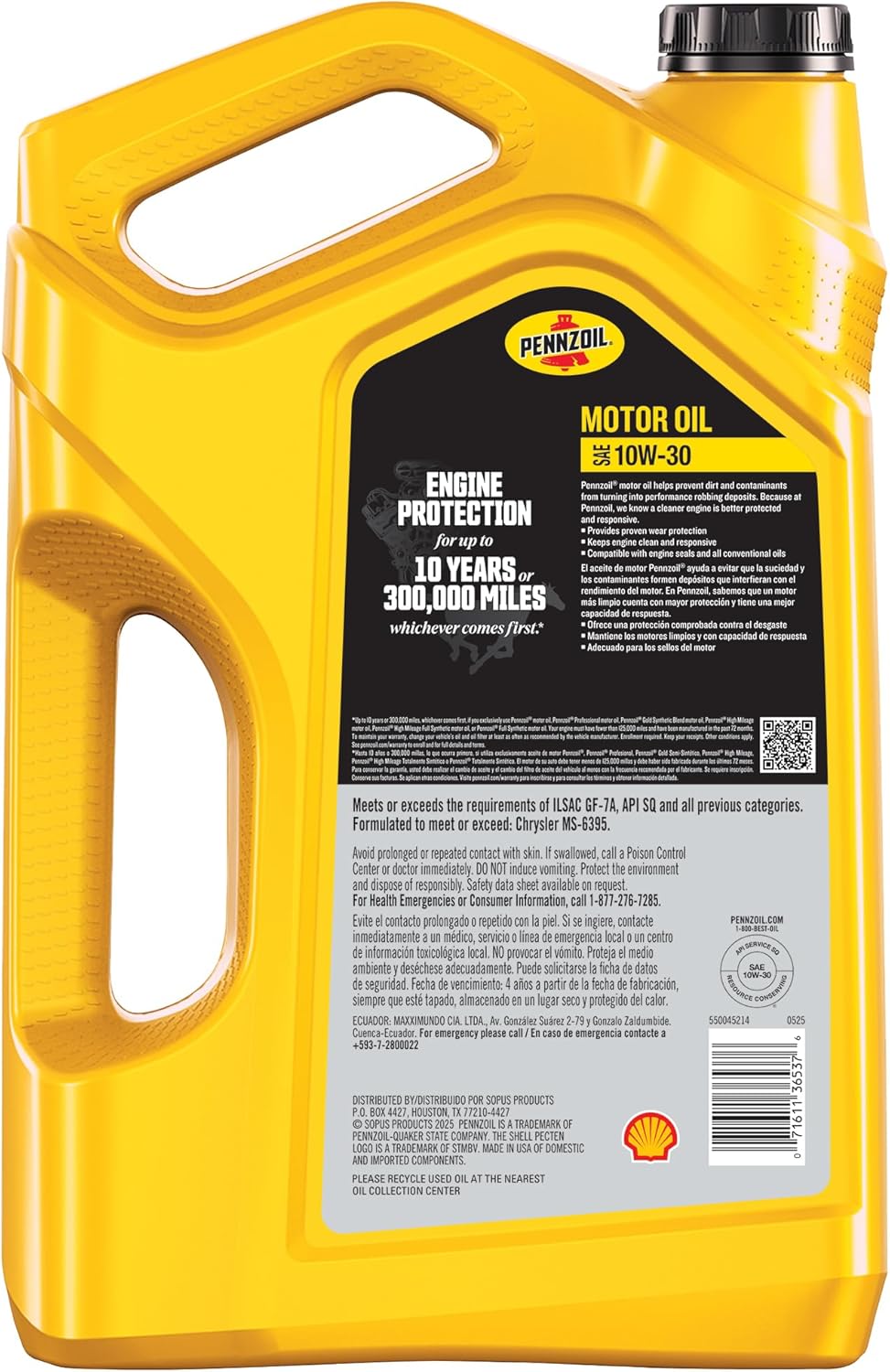 Pennzoil 10W-30 Motor Oil, 5 Quart