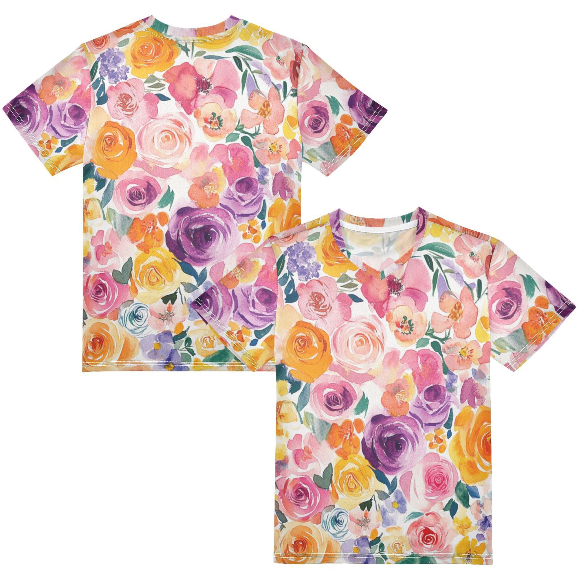 Kids Short Sleeve T-Shirt Tops Soft Breathable Rose Athletic Tops for Kids Juniors