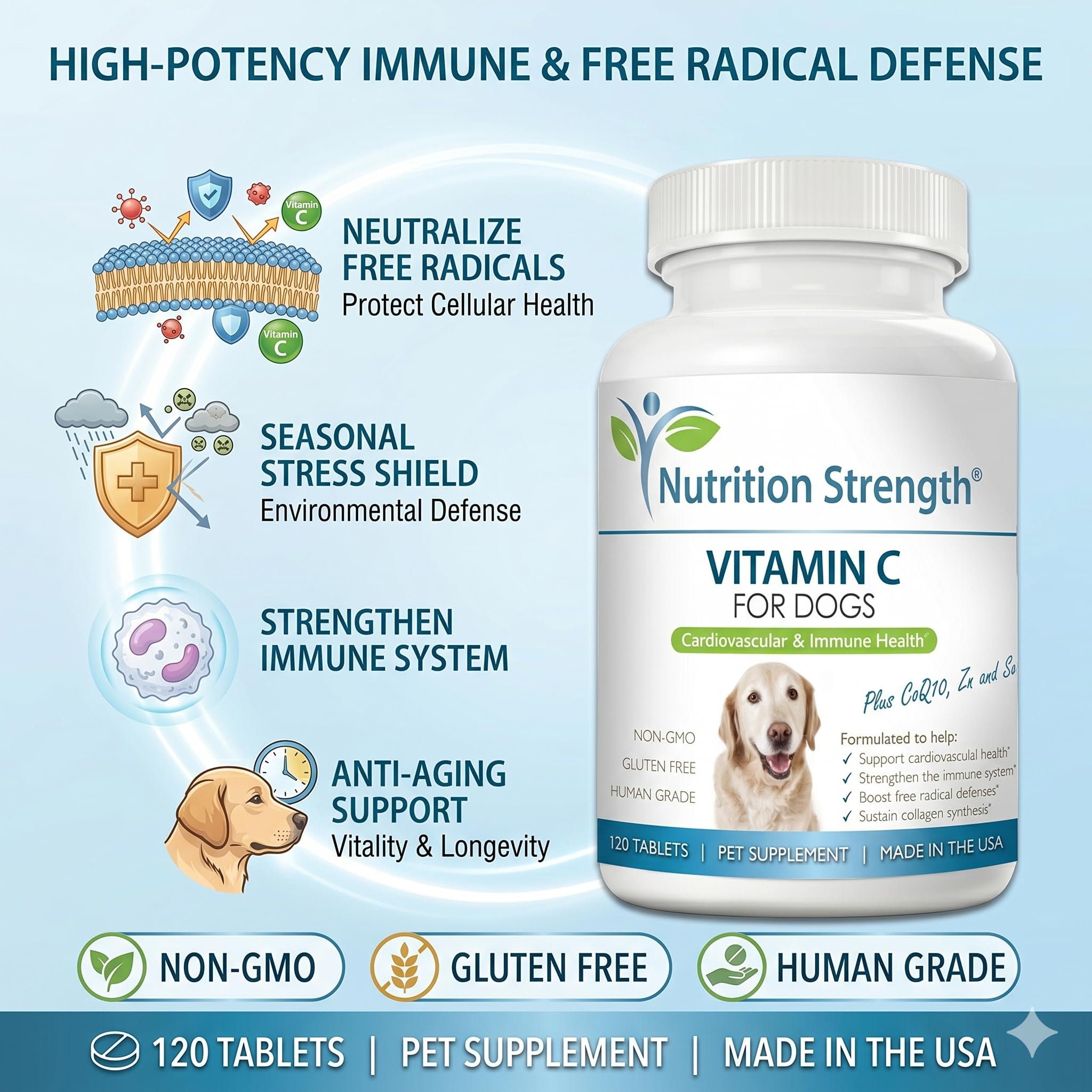 Vitamin C for Dogs to Support Cardiovascular Health, Help Strengthen the Immune System, Boost Free Radical Defenses and Sustain Collagen Synthesis, 120 Chewable Tablets — Amazon image 3