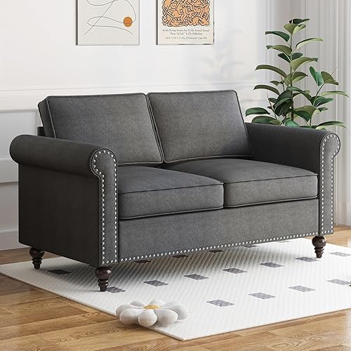 Miniatura 8 de Mjkone Juego de sofá de 2 piezas, moderno sofá seccional y sofá biplaza, juego de sofás de lino con patas y marco en forma de calabaza de madera