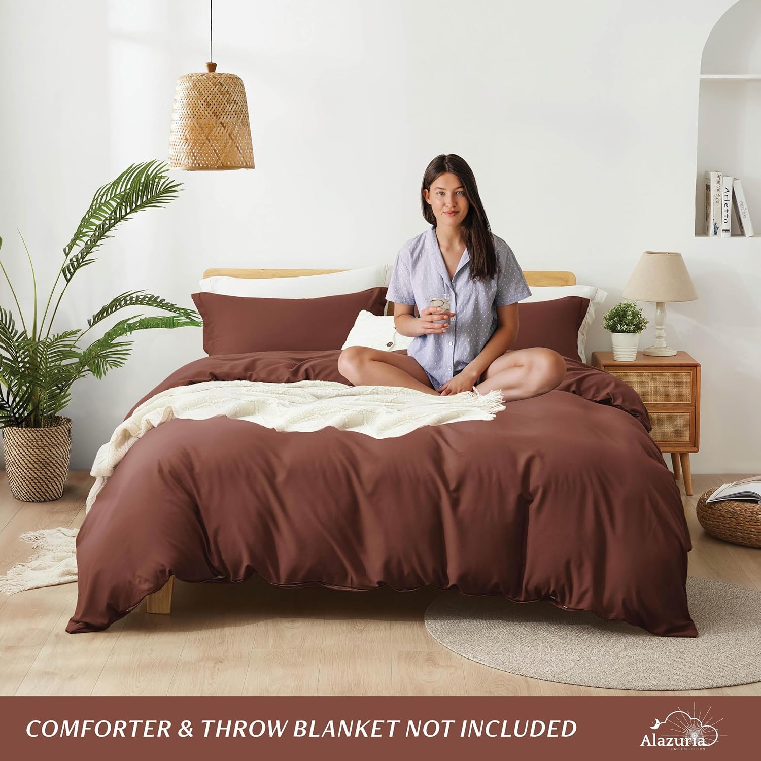 Twin Size Duvet Cover - 2 Piece Bedding Set (1 Duvet Cover & 1 Pillow Sham) Soft Double Brushed Comforter Cover w/Zipper Closure & Corner Ties - No Comforter (90" X 68", Rust Burgundy)