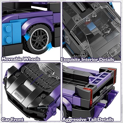 Miniatura 3 de JMBricklayer Sabre - Juego de bloques de construcción de autos de carreras para niños de 8 a 14 años, juguete de vehículos de carreras para niños,