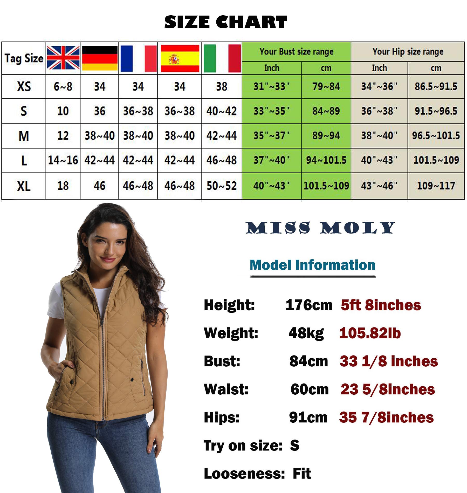 MISS MOLY Doudoune sans Manche Gilet Ultra Légère Veste Manteau Parka Blouson Zippée Hiver pour Femme