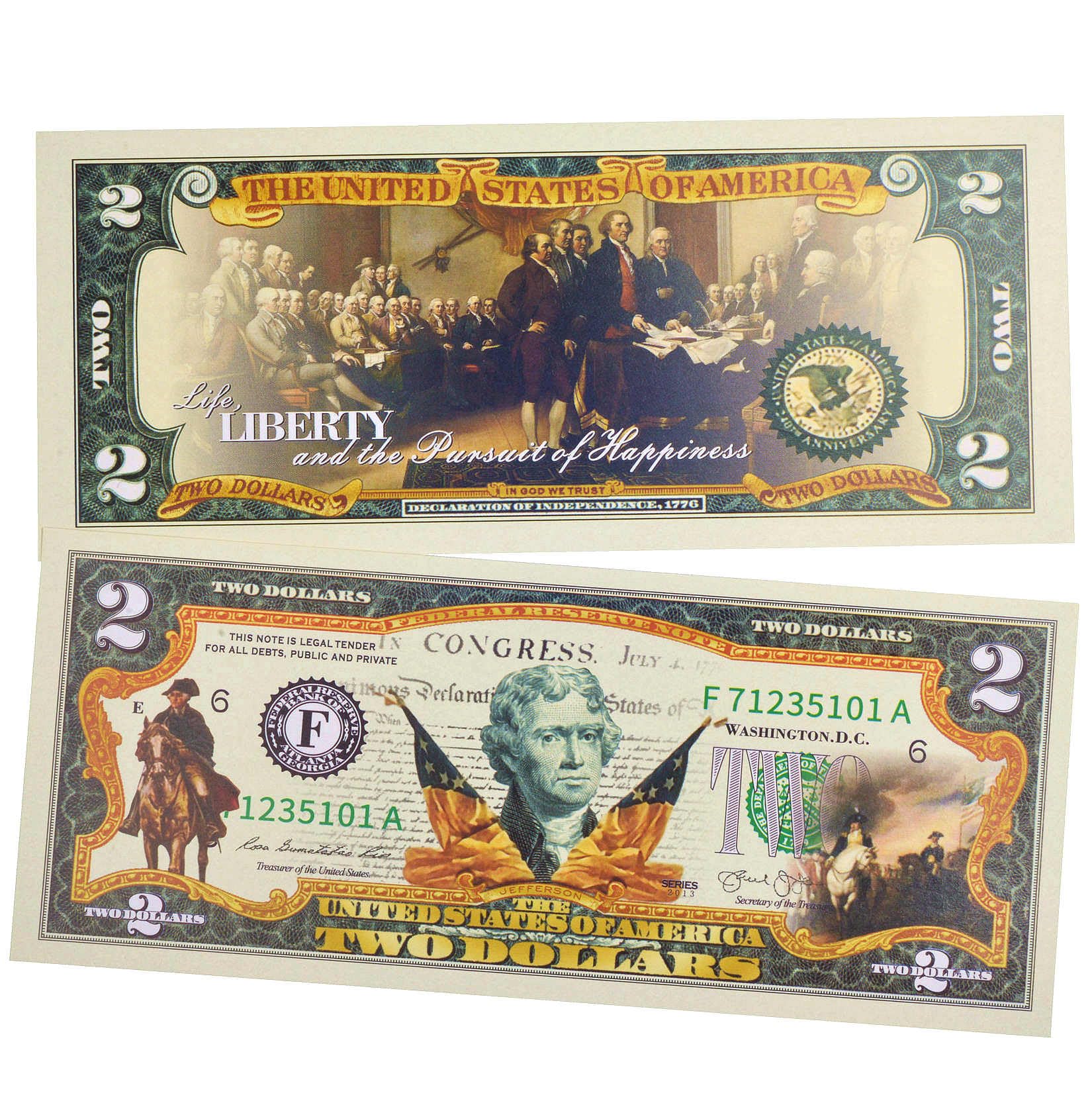 250th Anniversary Collectible $2 Bill | Independence Day 2 Dollar Bill Uncirculated Commemorative Coin Declaration of Independence