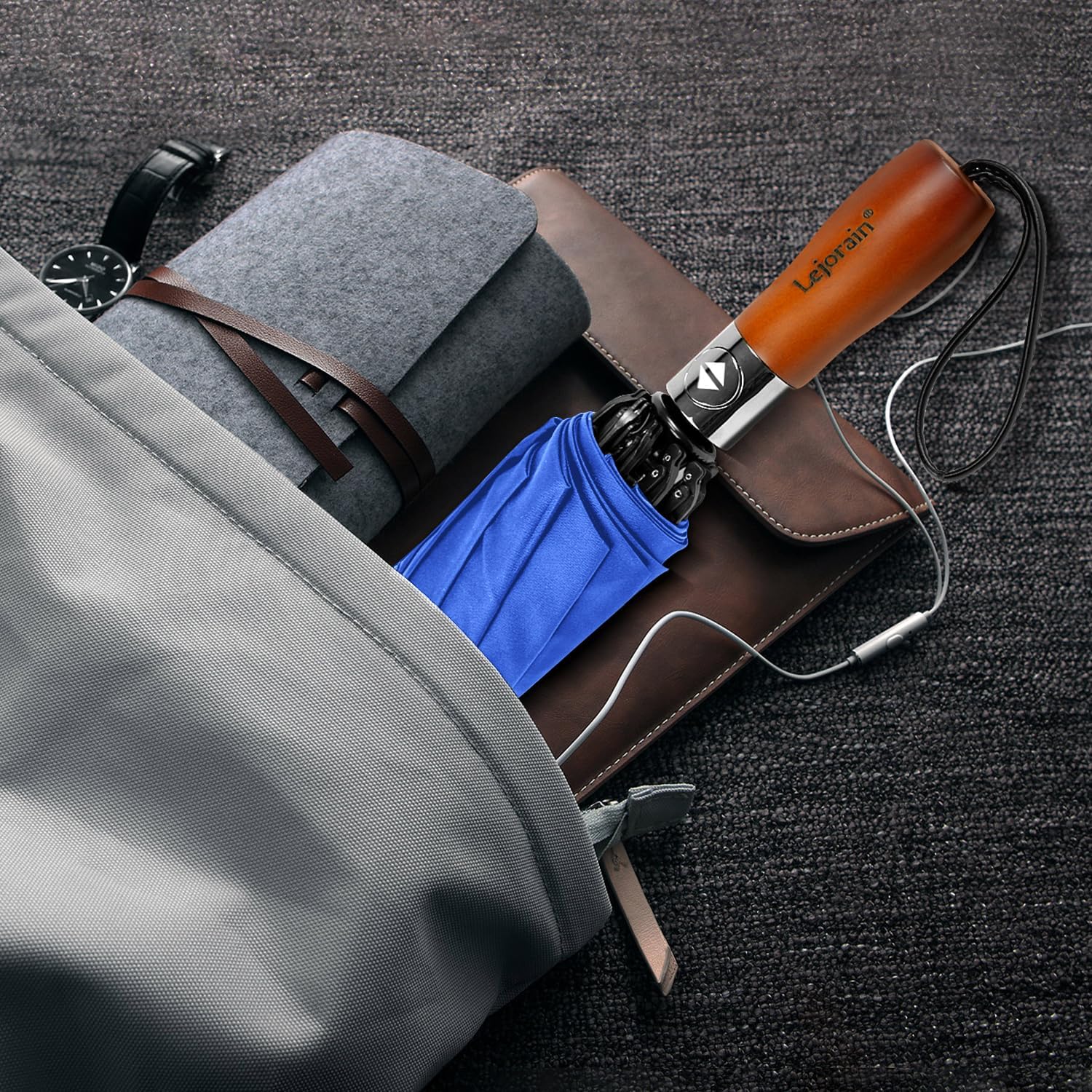 Lejorain Golf Large Inverted Umbrella - Black Big Windproof Heavy Duty Upside Down 46/50/54 Inch Compact Reverse Car Automatic Folding Reflective Umbrella - Image 5