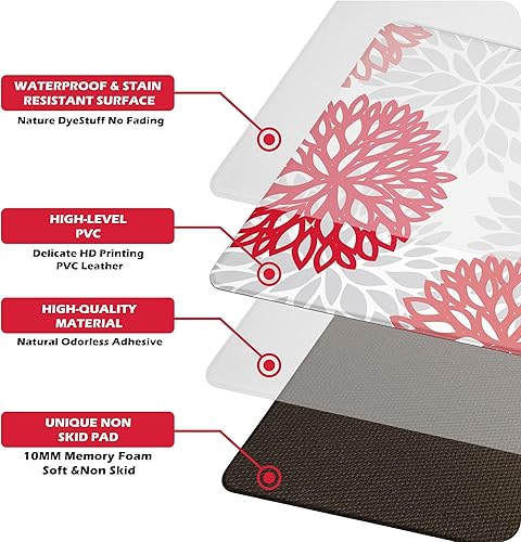 Miniatura 54 de Juego de 2 tapetes de cocina acolchados antifatiga, impermeables, antideslizantes, tapete de espuma viscoelástica, tapete cómodo para fregadero