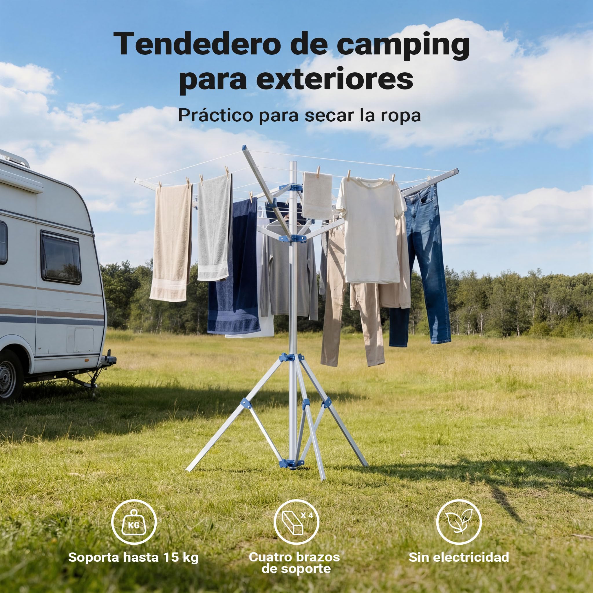 WilTec Tendedero Plegable portátil 16m tendedero Tipo Paraguas de 4 Brazos tendal de Aluminio Altura 155cm