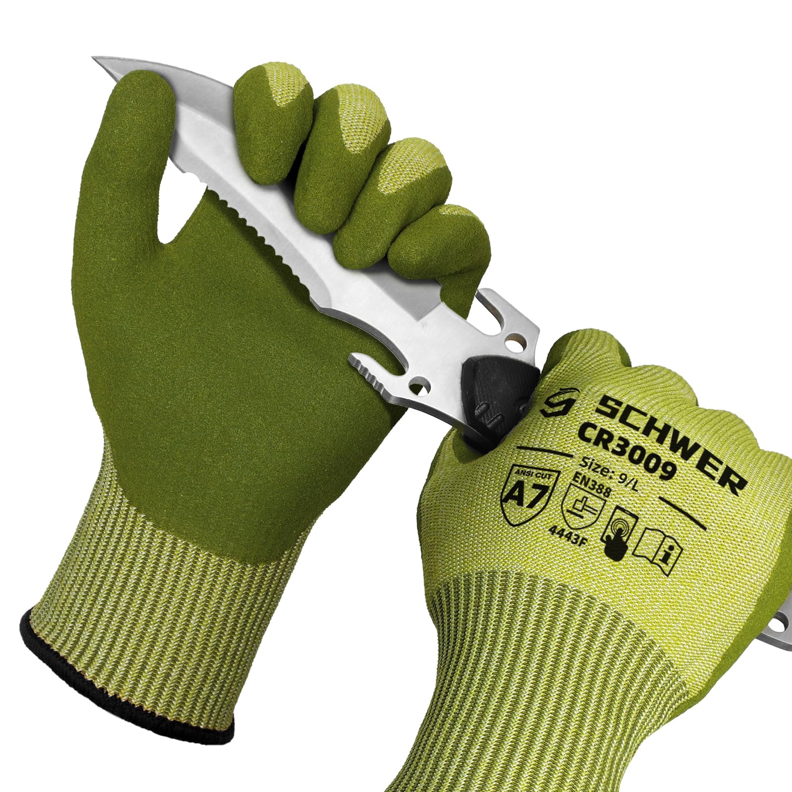 Schwer 2 Pairs ANSI A6 Cut Resistant Fishing Gloves, CR3009 Touchscreen Compatible Work Gloves for Men and Women, Non Slip, Ideal for Fishing, Hunting, Hiking, Cycling, and Outdoor Activities, L