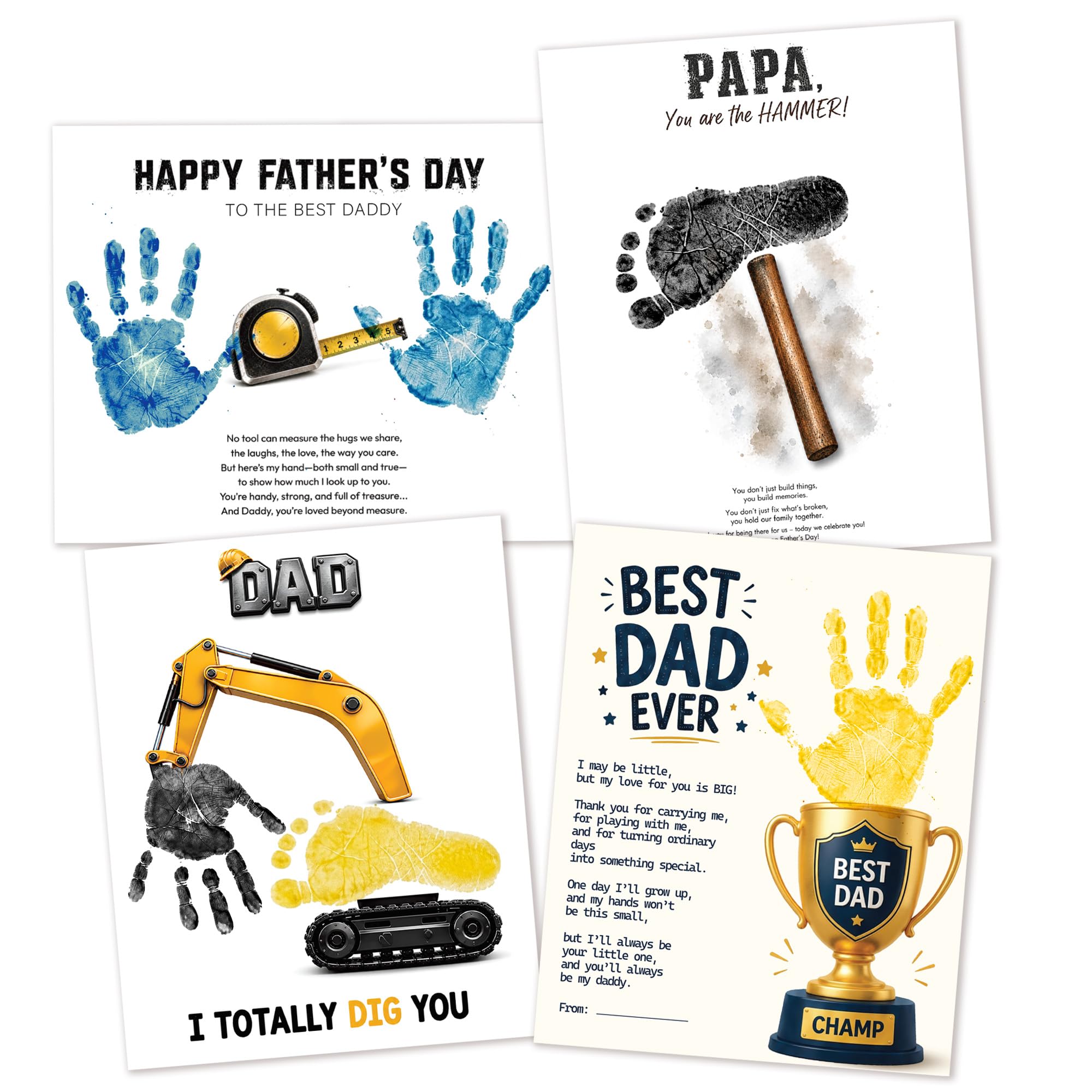 Fathers Day Crafts from Kids - Custom Handprint Set 4, Personalized Best Dad Ever Handprint Kit Family Handprint Craft Keepsake Personalized Fathers Day Dad Gifts from Kids Daughter Son for New Dad