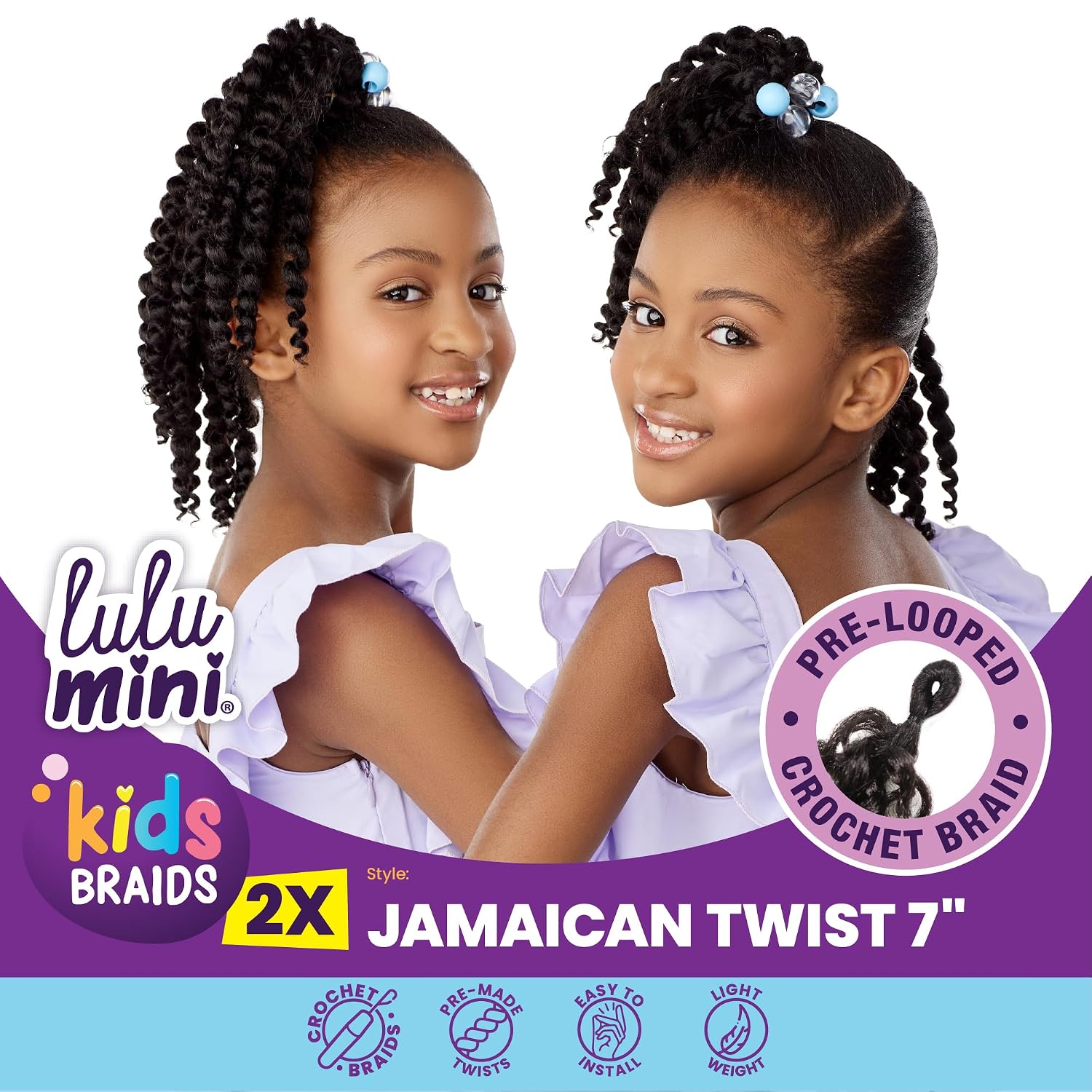 Sensationnel Lulumini crochet kids braids - 2x jamaican twist 7 inch flame safe synthetic braiding hair (1 JETBLACK)