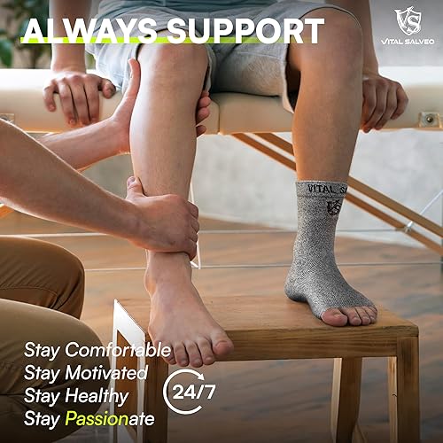 Miniatura 5 de VitalSalveo - Tobillera de compresión para dedos abiertos con germanio y carbón  Alivia la hinchazón, dolor del tendón de Aquiles, fascitis plantar,