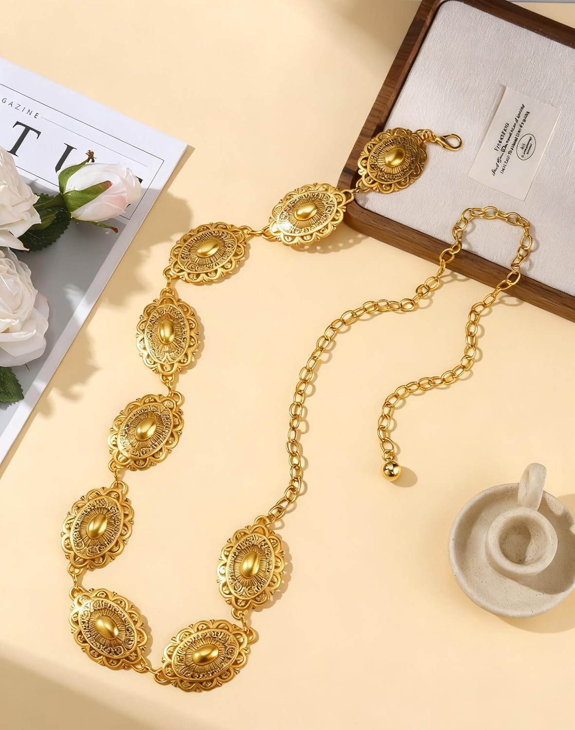 Western Metal Concho Chain Belt, Boho Vintage Style for Women, Country Concert, Cowgirl Waist Belt for Dresses, Jeans - Image 5