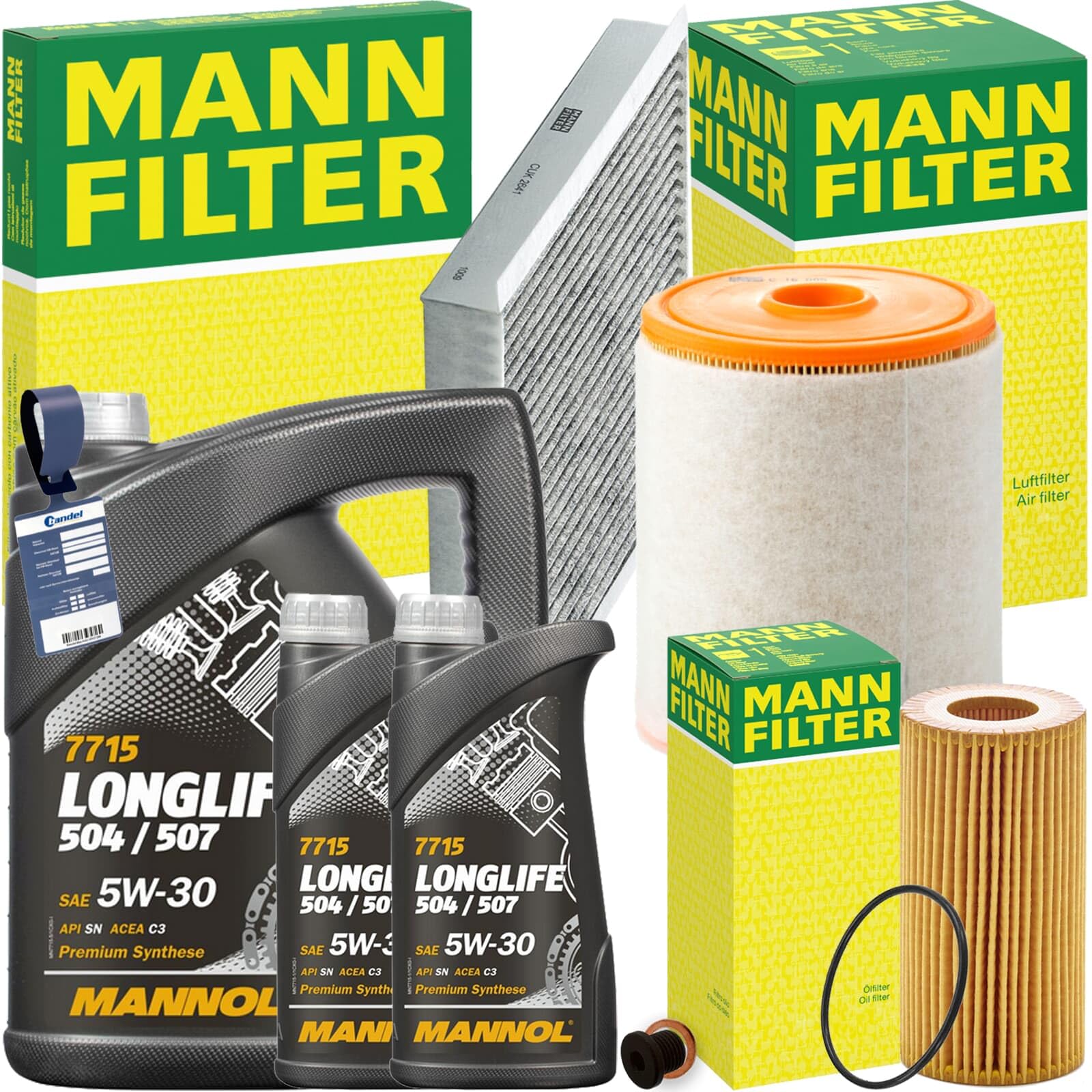 Mann Inspektionspaket+Mannol 5W-30 Öl | C16005 (LX2049/4)+CUK2641+HU7012z+257.807.011+MN18 Kompatibel mit A6 Allroad C7 (4GH, 4GJ),A6 C7 (4G2, 4GC),A6 C7 Avant (4G5,