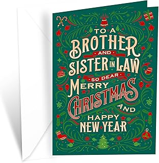 Prime Greetings Brother and Sister In Law Christmas Card, Made in America, Eco-Friendly, Thick Card Stock with Premium Envelope 5in x 7.75in, Packaged in Protective Mailer