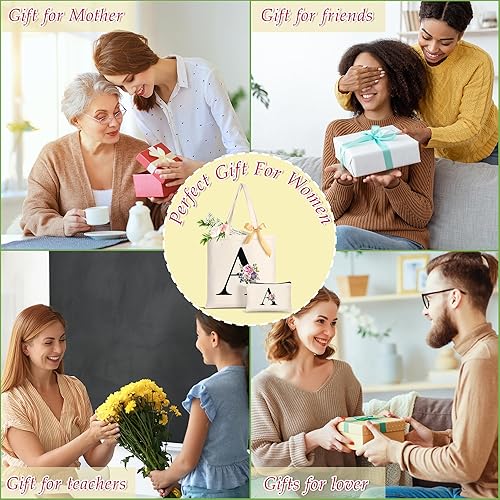 Miniatura 7 de AUNOOL Bolsa de mano con monograma para dama de honor, boda, bolsa de maquillaje de lona inicial con cremallera, regalos de cumpleaños