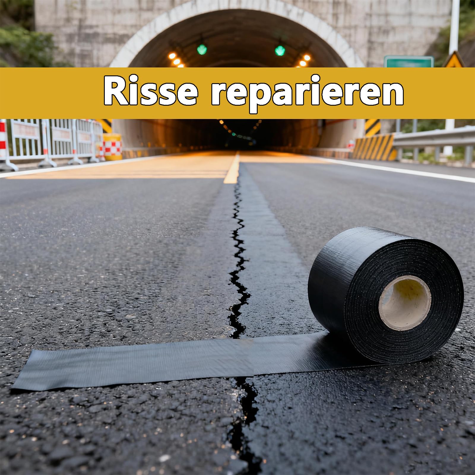 Asphalt-Rissband 15m x 5cm, Bitumen-Heißsiegelklebeband Wasserdicht & Langlebig | Einfach Anzuwenden für Asphalt, Zement, Einfahrten, Gehwegen, Parkplätzen & Dächer – Schwarz