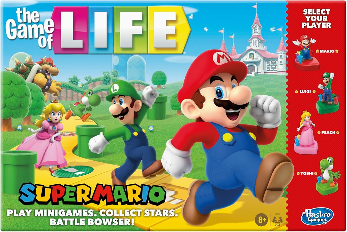 The Game of Life: Super Mario Edition Board Game for Kids Ages 8 and Up, Play Minigames, Collect Stars, Battle Bowser