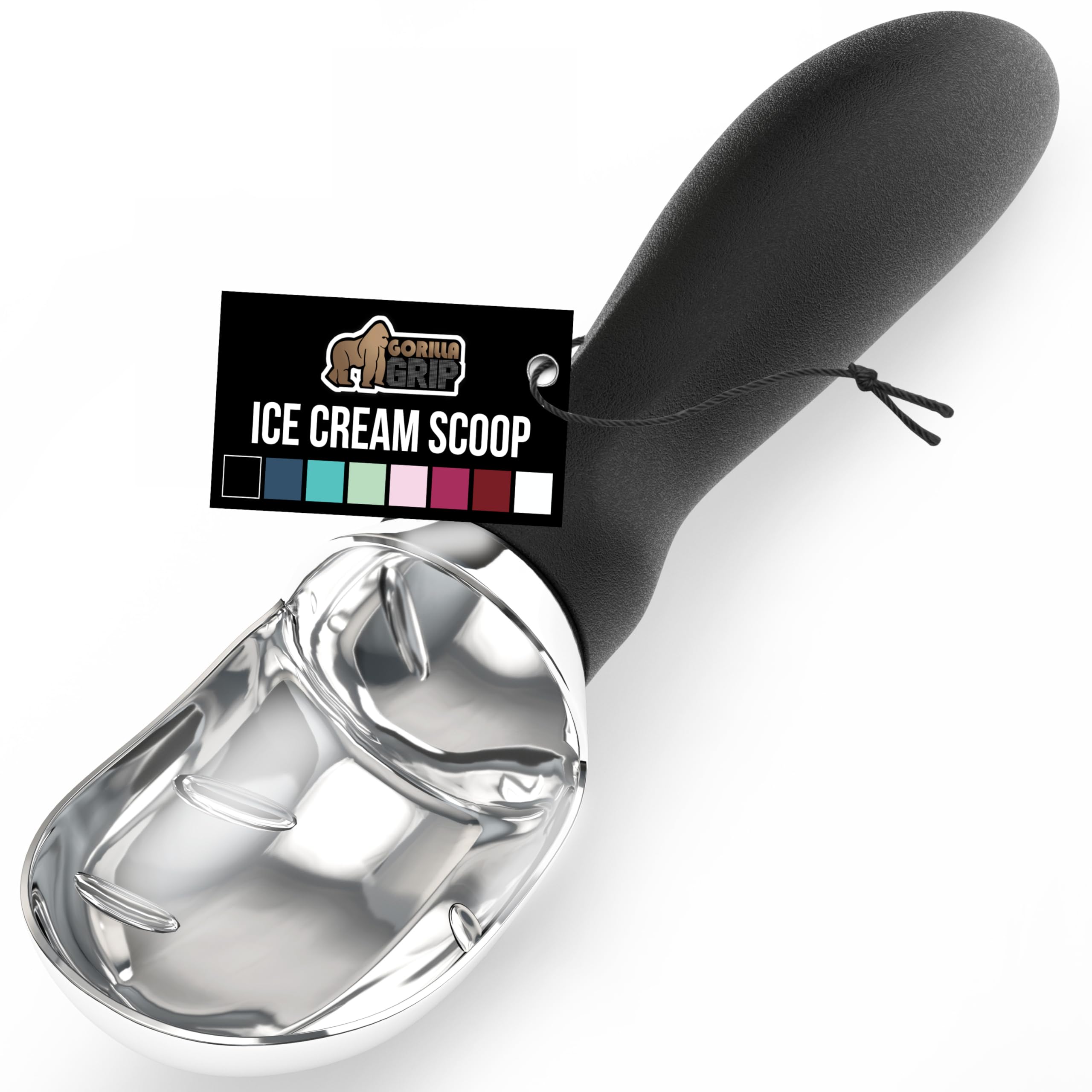 GORILLA GRIP BPA-Free Heavy Duty Ice Cream Scoop, Comfortable Ergonomic Handle, Professional Grade Scooper for Perfect Round Scoops, Spoon Frozen Hard Gelato, Sorbet, Cookie Dough, Kitchen Tool, Black