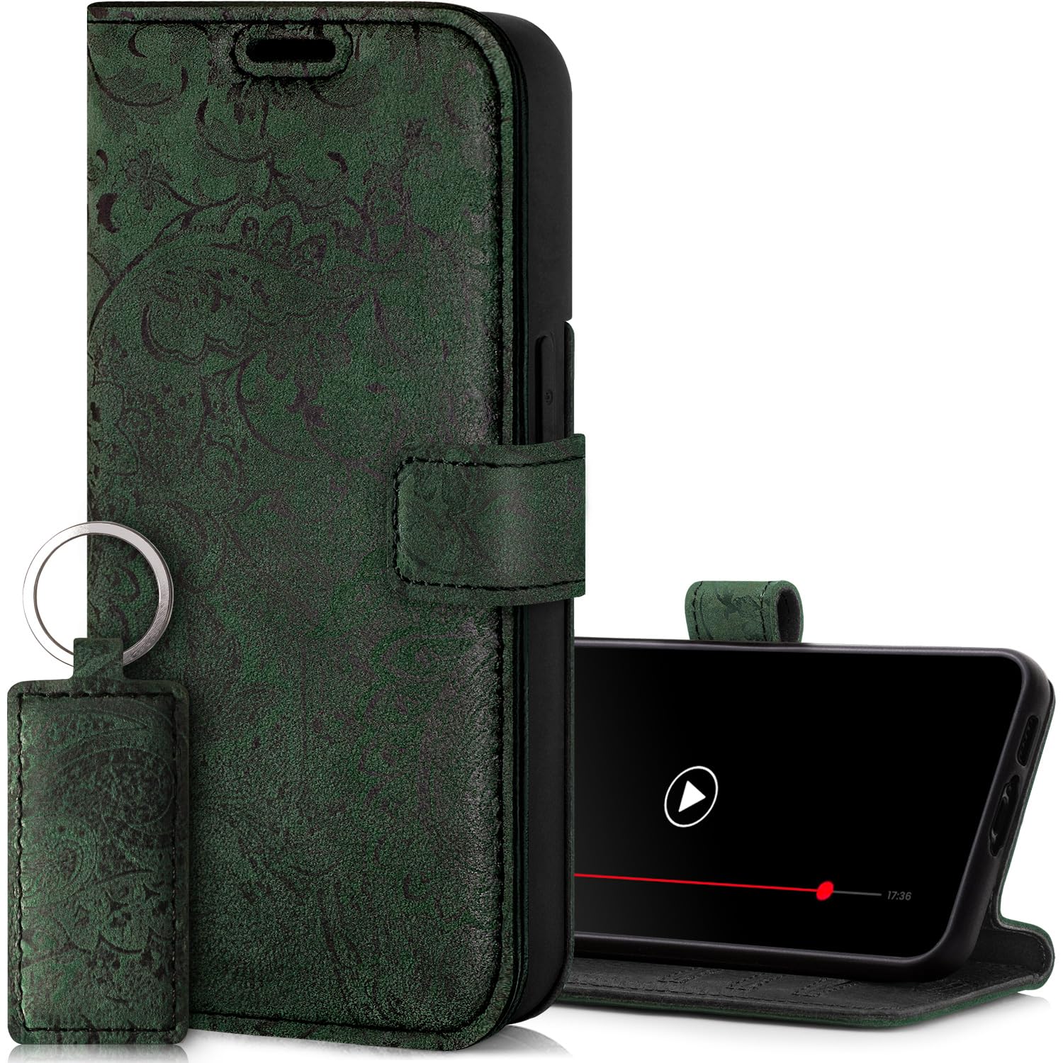 Surazo Leather Wallet Mobile Phone Case Compatible with Apple iPhone 15 Pro - Flip & Fold Smartphone Case with Stand RFID Blocker, Magnet Closure, 3 Slots for Bank Cards - Handcrafted European Leather