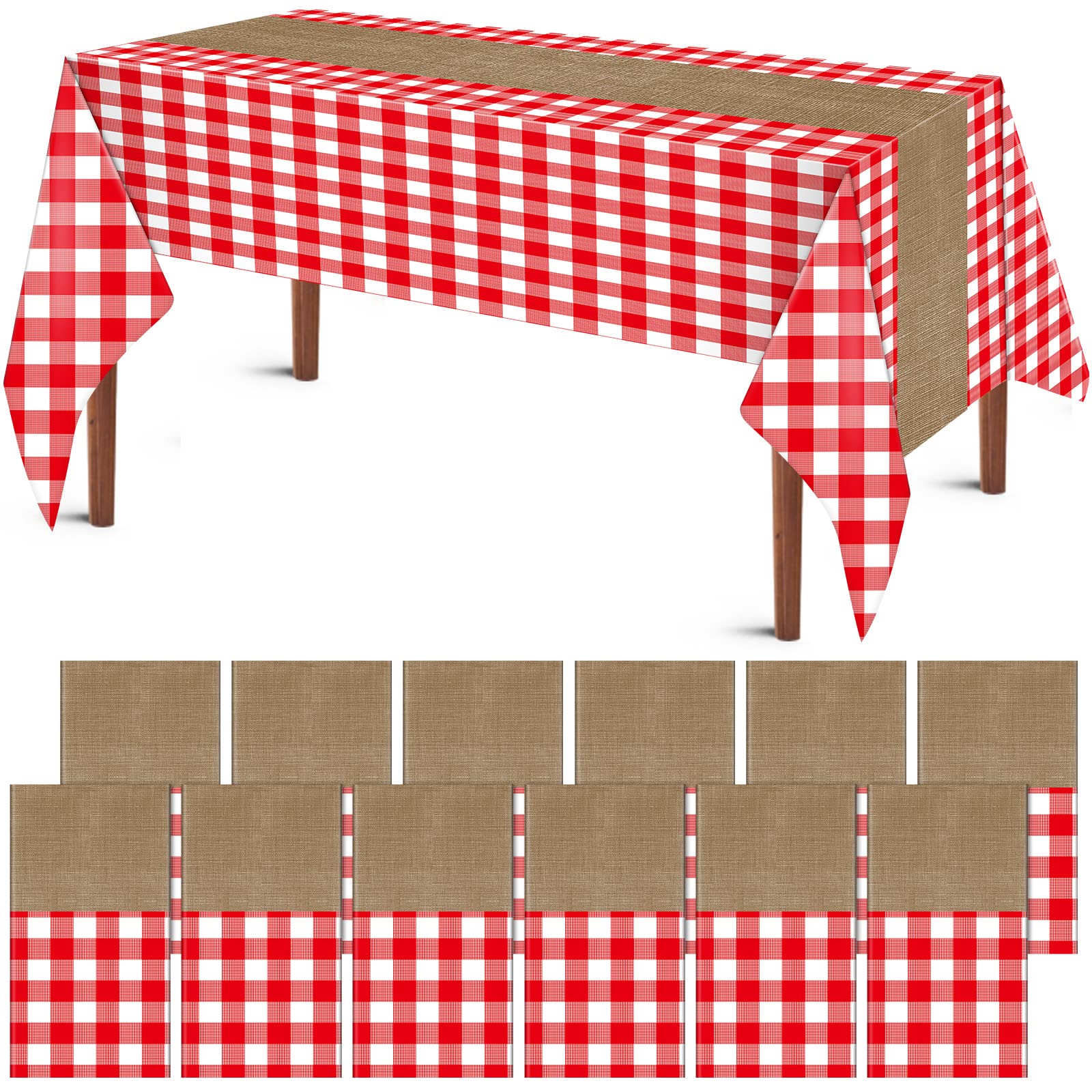 12 manteles desechables de plástico para pícnic a cuadros decorativos rectangulares de 54 x 108 pulgadas, manteles a cuadros blancos y rojos para cumpleaños, bodas, fiestas en interiores y exteriores