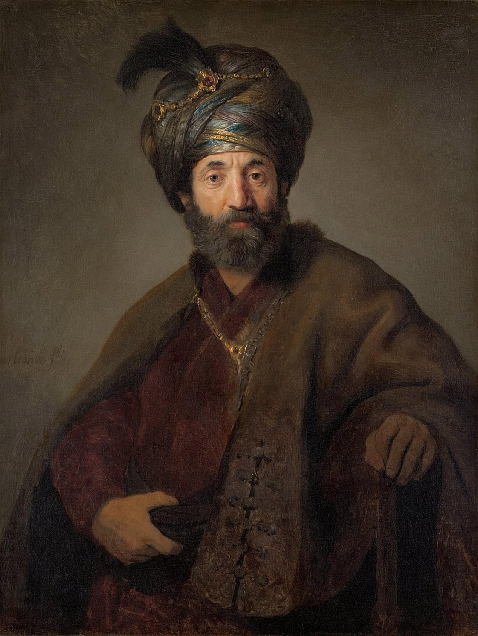 Posteriik No Frame Famous Modern Artwork Art Mural Man In Oriental Costume By Rembrandt Van Rijn Oil Paintings Pictures For Home Decor 60X90cm