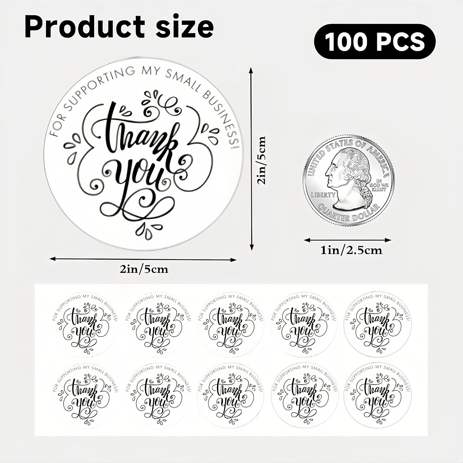 100PCS Thank You Stickers for Small Business, 2 Inch Round Thank You Stickers, Supporting My Small Business, Custom Thank You Label for Packaging, Envelopes & Orders