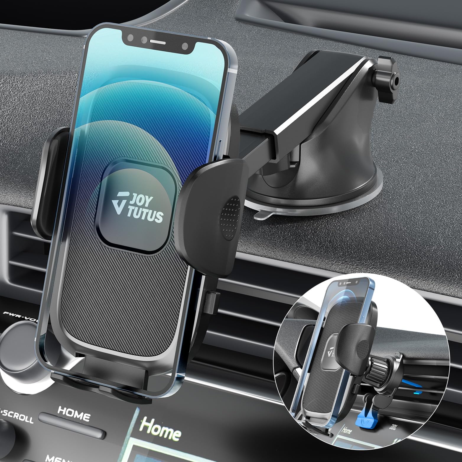 JOYTUTUS Car Cell Phone Holder, 3 in 1 Long Arm Strong Suction Cup Car
