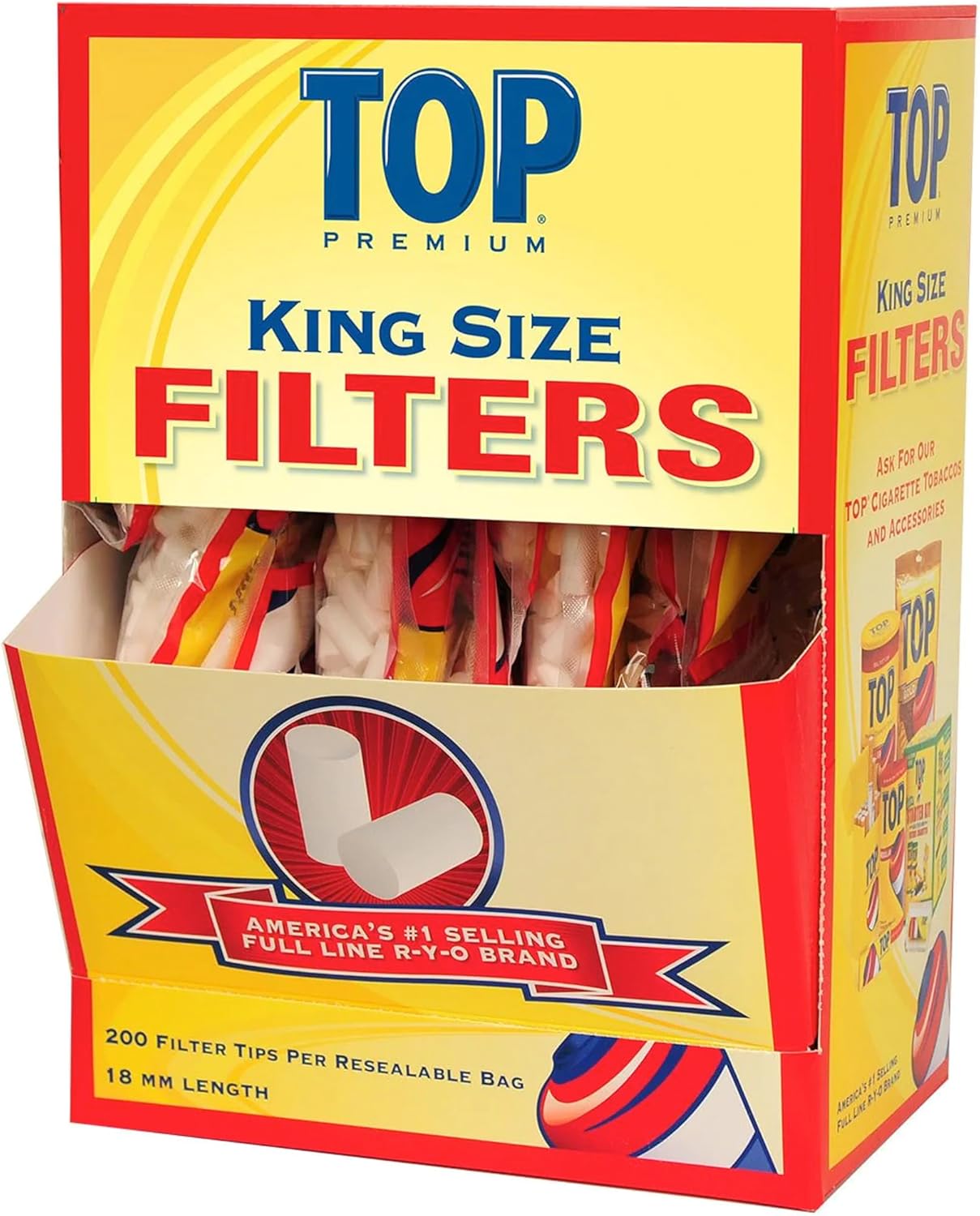 TOP - 18mm Premium Filter Tips - Display Case of 16 Bags with 200 Filters per Bag