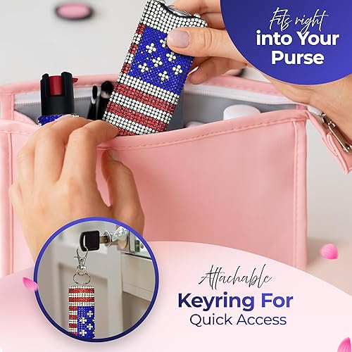 Vista 17 de FURY Gem Stone - Combo de pistola aturdidora en aerosol de pimienta, elegante multicolor, rango de 12 pies, identificador de tinte UV, linterna