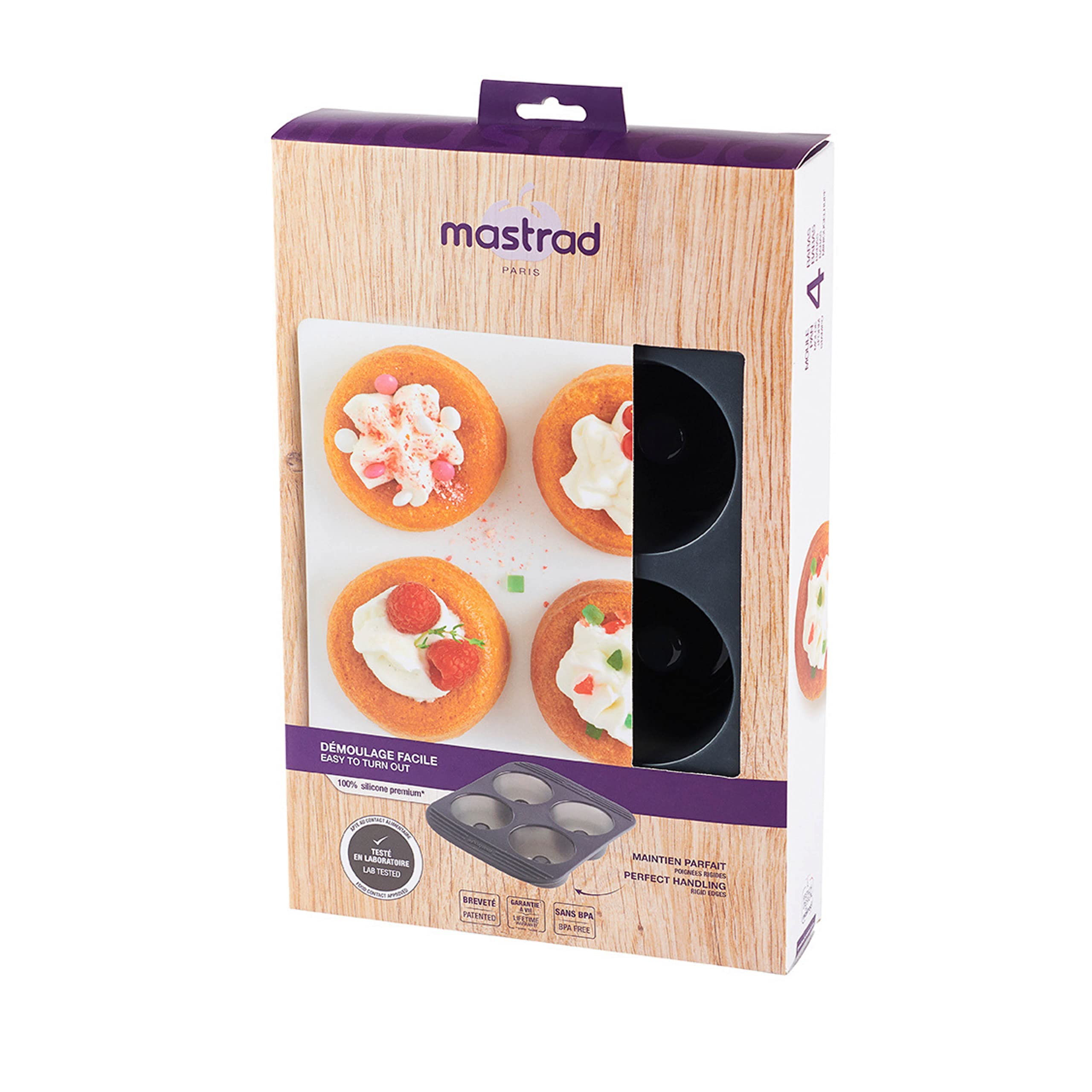 mastrad - Moule 4 Babas - 100% Silicone Premium - Anti-Adhésif - Maintien Parfait - Gris Fumé, 28.5 x 23.5 x 3.3 (Lot de 2)