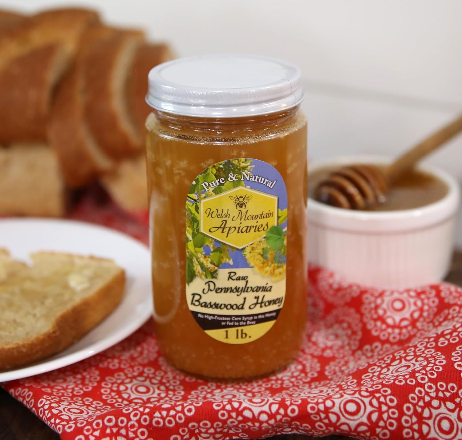 Kauffman Orchards Pennsylvania Basswood Honey by Welsh Mountain Apiaries, Raw and Unfiltered, 16 Ounce Jar (Pack of 3)