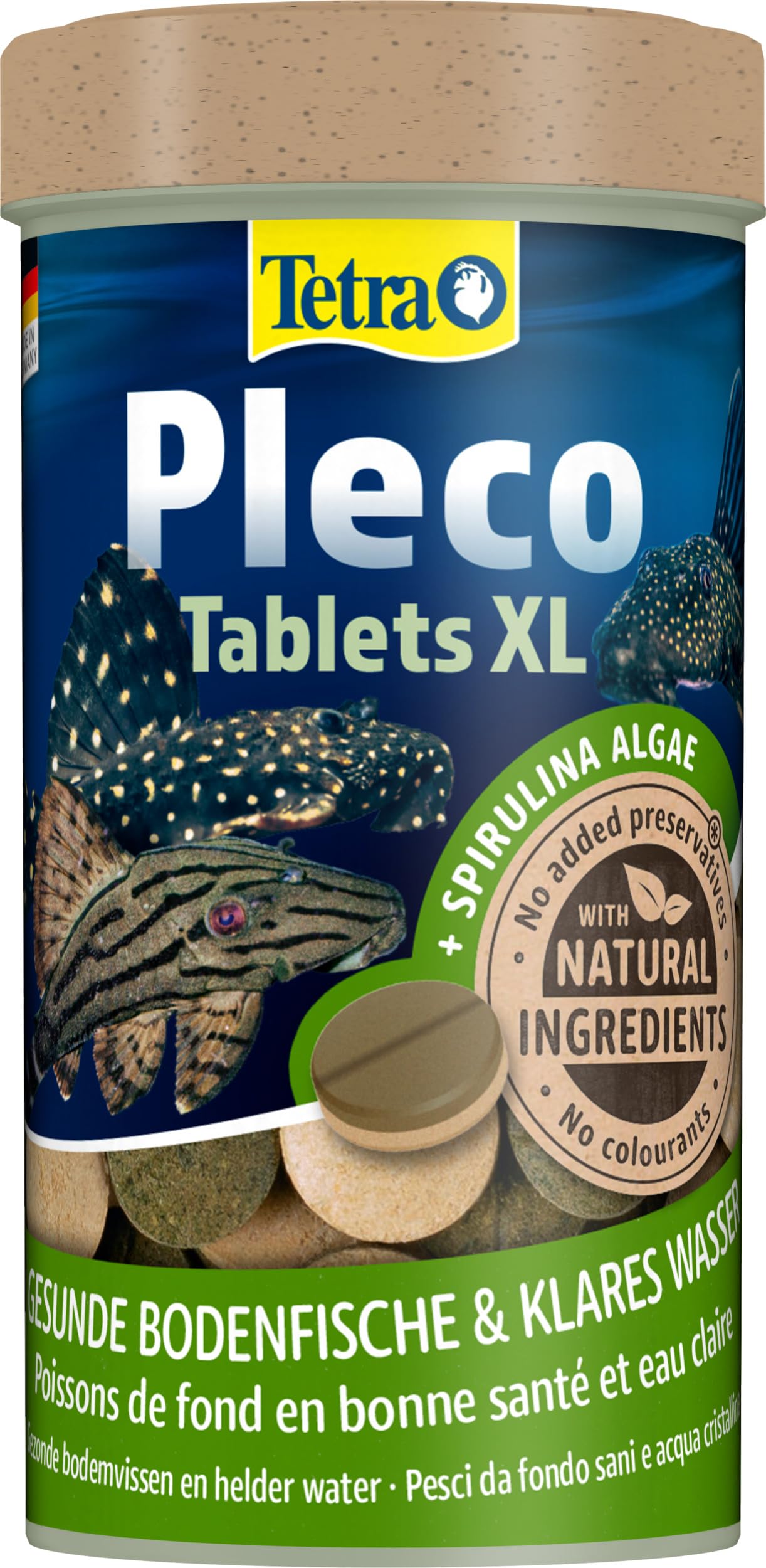 Tetra Pleco XL Tablets – Nährstoffreiches Fischfutter für alle größeren pflanzenfressenden Bodenfische mit unterständigem Maul, 133 Tabletten Dose