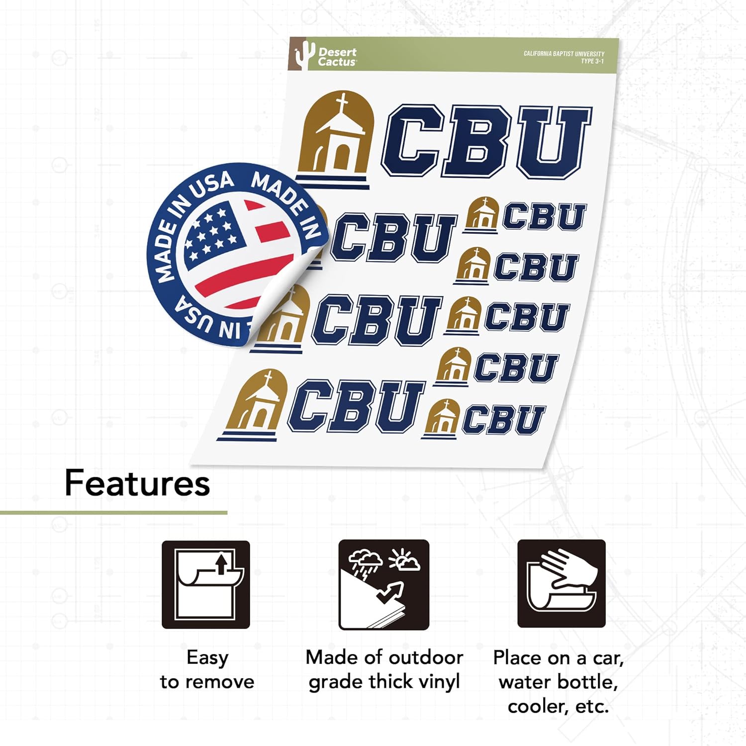 Desert Cactus California Baptist University Sticker Lancers CBU Vinyl Decals Laptop Water Bottle Car Scrapbook Sheet T3 (Type 3-1) - Image 3