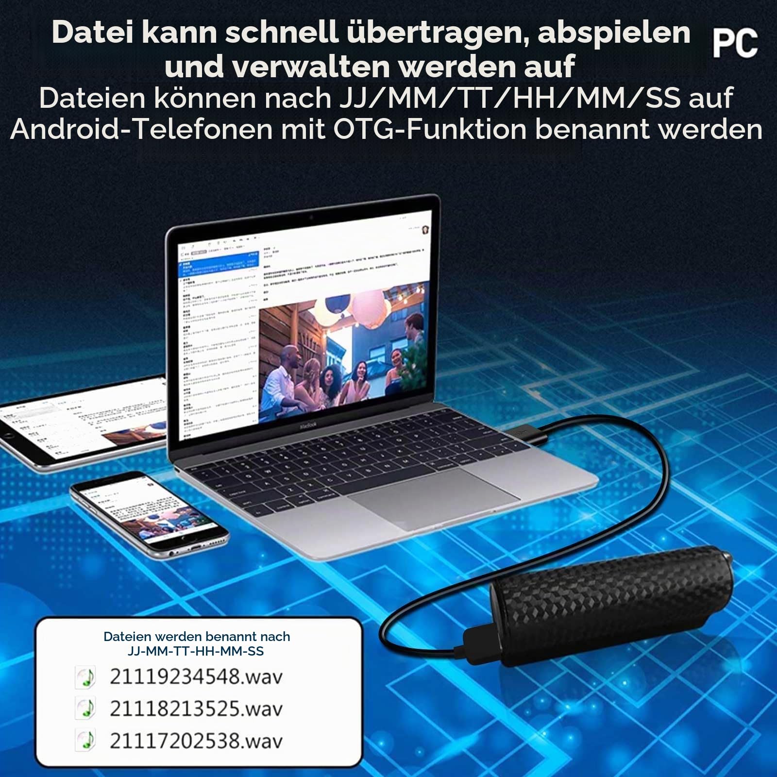 64GB Sprachrekorder mit Magnet, 25 Tage Daueraufnahme, Wiederaufladbar Über USB, Sprachaktivierung, One Touch Aufnahme, Diktiergerät Mini für Meetings, Vorlesungen & Interviews