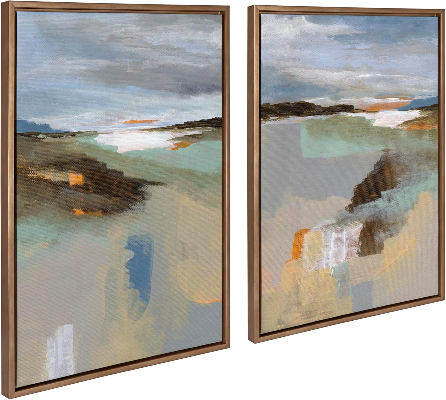 Kate and Laurel Sylvie Big Sur I and II Framed Canvas Wall Art Set by Nikita Jariwala; 2 Piece Set 23x33 Gold; Abstract Landscape Art Set for Wall