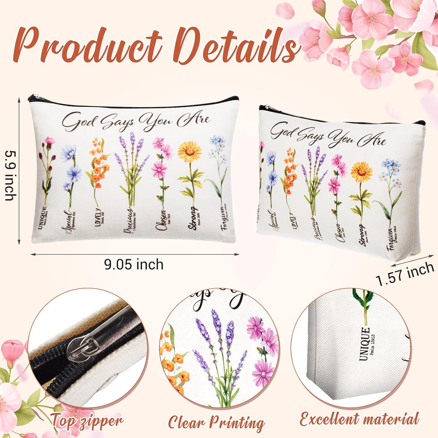 12 Pcs Christian Gifts for Women Christian Makeup Bags Bulk Christmas Group Gifts for Women Religious Bulk God Says You Are Cosmetic Bags with Inspirational Bible Verse(Elegant Style) - Image 2