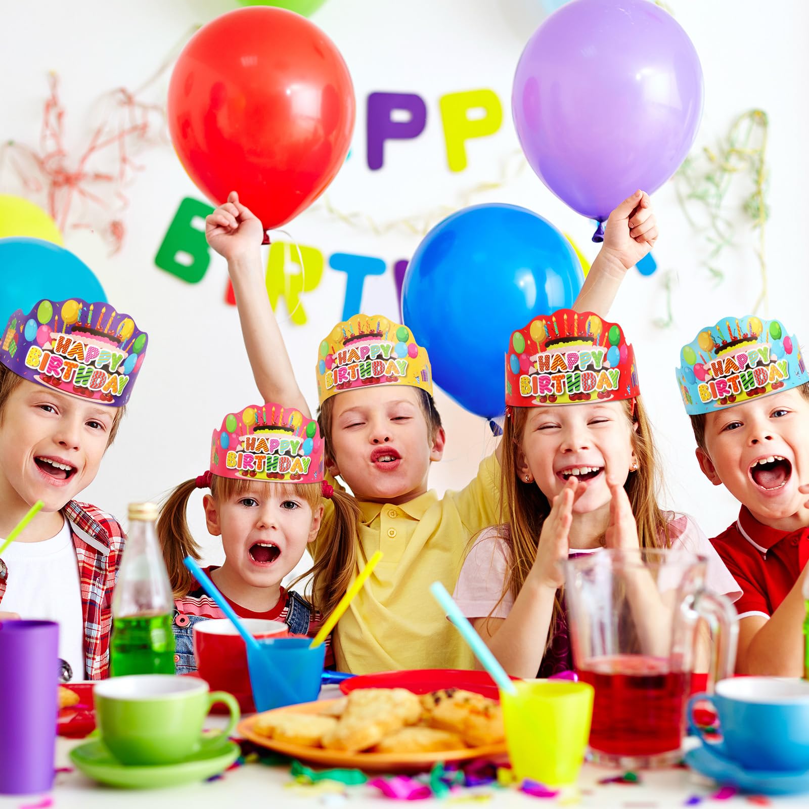 Waenerec 30 Pieces Birthday Crowns For Classroom Adjustable Cute Happy Birthday Hats Colorful Paper Birthday Crown For Kids Family School Teachers...
