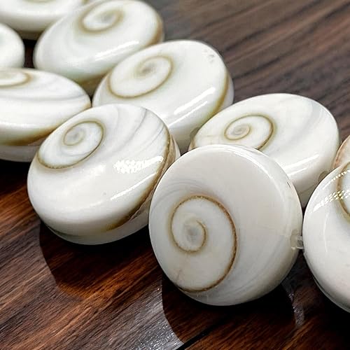 Miniatura 3 de ABCGEMS - Cuentas de concha de ojo de Shiva de color blanco perlado del océano Pacífico (solo se puede tallar una cuenta de la espiral central de