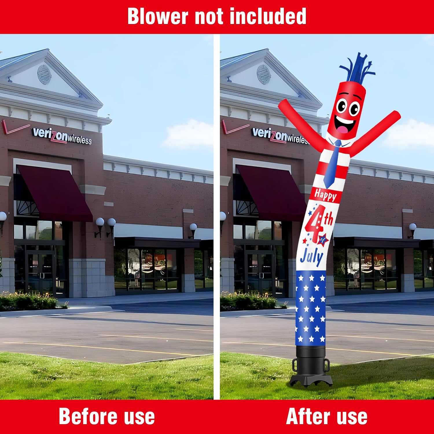 10FT Tall Happy 4th of July Inflatable Tube Man (12''Diameter) Wacky Wavy Dancing Guy for Outdoor Decoration Advertising Business Promotion - Independance Day (Blower Not Included)