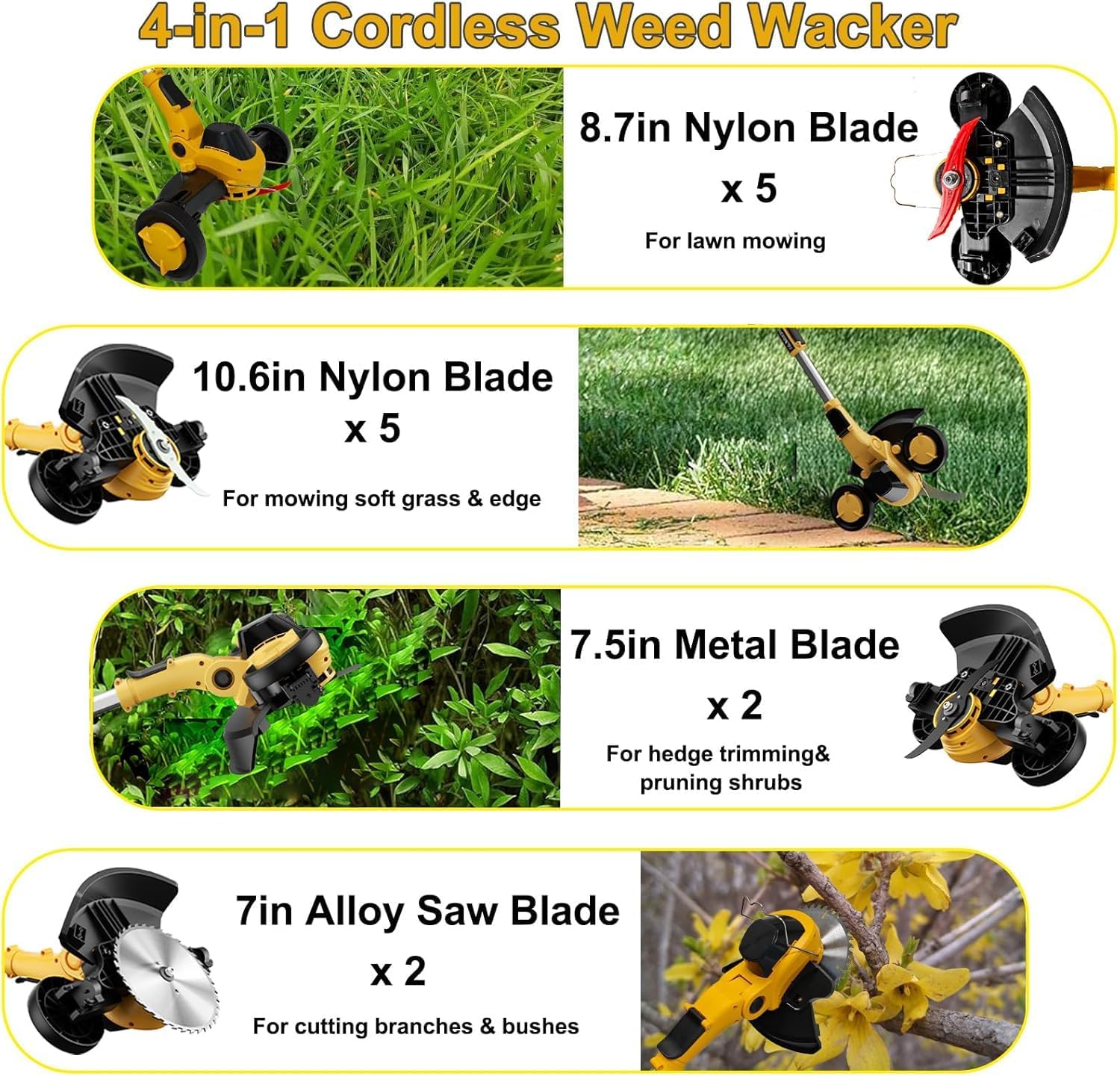 Cordless Weed Wacker for Dewalt 20V Max Battery, 12" Brushless Weed Eater