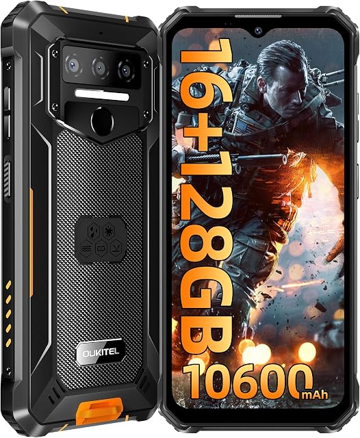 OUKITEL WP23 PRO Rugged Smartphone - 16GB RAM+128GB ROM 10600mAh Mobile Phones, 6,52" HD+ Display Android 13 Phone, 13MP+5MP Camera, IP68 Waterproof Phone Unlocked/Dual SIM 4G/NFC/OTG/GPS - ORANGE