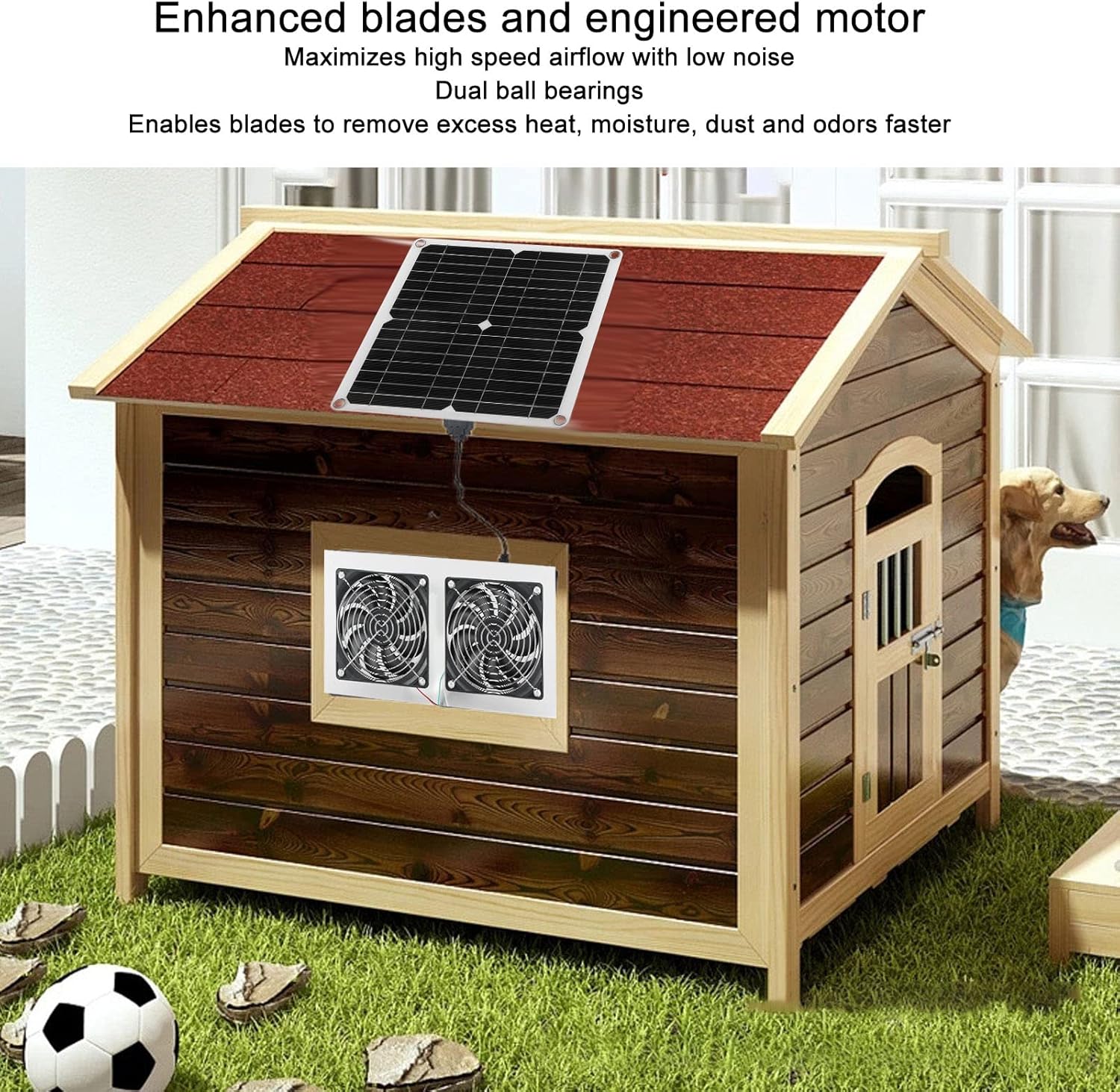 25W Solar Panel Fan Kit, IPX65 Low Noise Efficient Solar Powered Dual Fan for Chicken Coop Kennel Barn