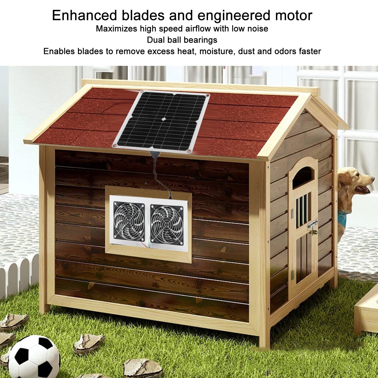 Zestaw Wentylatora Zasilanego energią słoneczną 25 W, Podwójny Wentylator Wyciągowy ABS Laminowany PET, Wentylacja USB 5 V DC 18 V IPX65 dla Kurnika Szklarnia Stodoła Poddasze